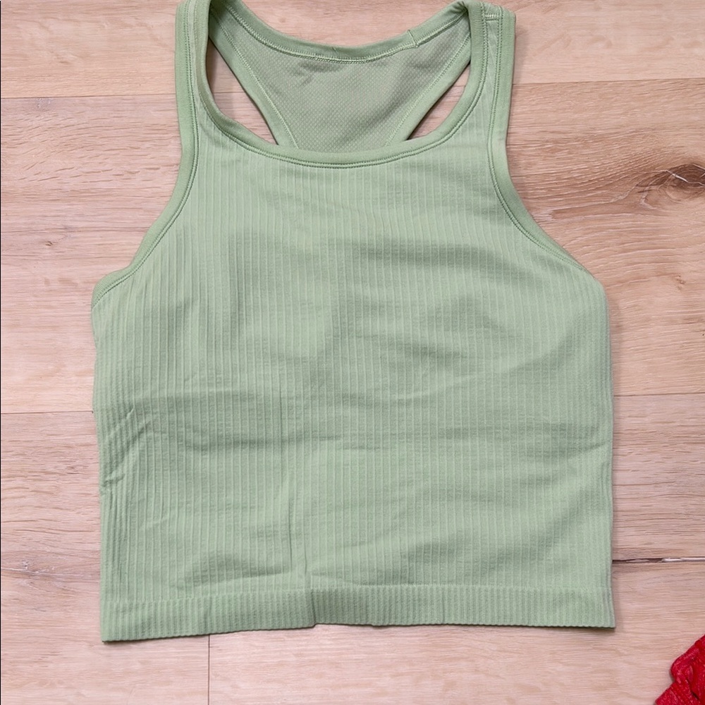 Lululemon Athletica Green Ribbed Crop Tank Top